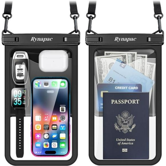 Waterproof Phone Pouch Case 2 Pack IPX8 Beach Travel Fits iPhone Galaxy 10in